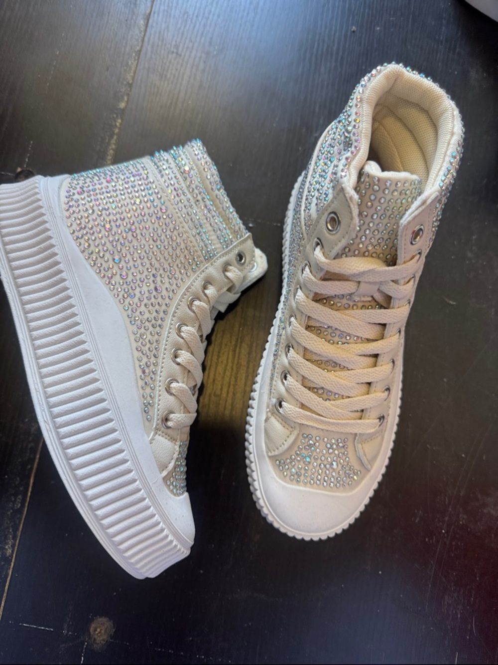 Embellished High-Top Platform Combat Boots - Light Beige